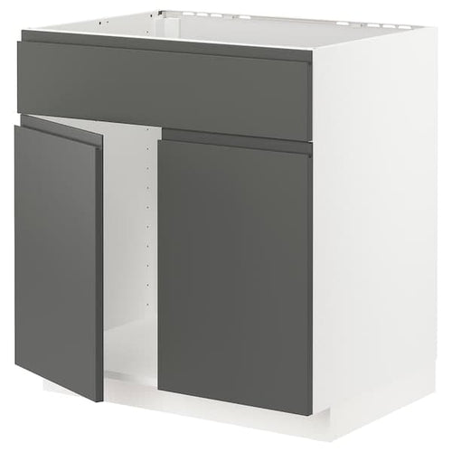 METOD - Base cabinet f sink w 2 doors/front, white/Voxtorp dark grey, 80x60 cm