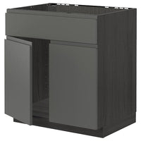 METOD - Base cabinet f sink w 2 doors/front, black/Voxtorp dark grey, 80x60 cm - best price from Maltashopper.com 39470047