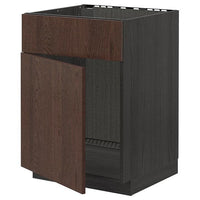 METOD base cabinet f sink w door/front, black/Sinarp brown, 60.0x80.0x60.0 cm