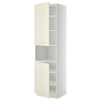 METOD high cab f micro w 2 doors/shelves, white/Bodbyn off-white, 60x60x220 cm