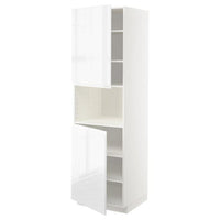 METOD high cab f micro w 2 doors/shelves, white/Voxtorp high-gloss/white, 60x60x200 cm