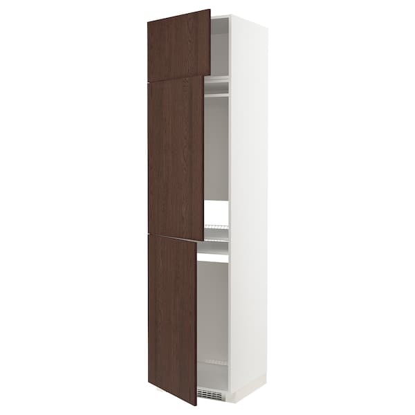 METOD - High cab f fridge/freezer w 3 doors, white/Sinarp brown, 60x60x240 cm - best price from Maltashopper.com 39466960
