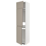 METOD high cab f fridge/freezer w 3 doors, white/Upplöv matt dark beige, 60x60x240 cm