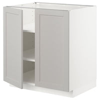 METOD base cabinet with shelves/2 doors, white/Lerhyttan light grey, 80x60 cm