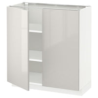 METOD base cabinet with shelves/2 doors, white/Ringhult light grey, 80x37 cm