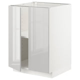 METOD base cabinet with shelves/2 doors, white/Ringhult light grey, 60x60 cm