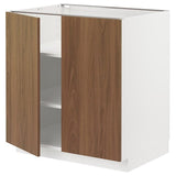 METOD base cabinet with shelves/2 doors, white/Tistorp brown walnut effect, 80x60 cm