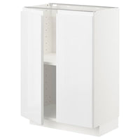 METOD base cabinet with shelves/2 doors, white/Voxtorp high-gloss/white, 60x37 cm
