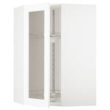 METOD corner wall cab w carousel/glass dr, white Enköping/white wood effect, 68x100 cm