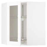 METOD corner wall cab w carousel/glass dr, white Enköping/white wood effect, 68x80 cm