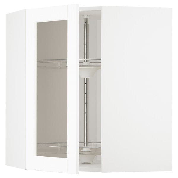 Ikea METOD - Corner wall cab w carousel/glass dr, white Enköping/white wood effect, 68x80 cm