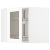 METOD corner wall cab w carousel/glass dr, white Enköping/white wood effect, 68x60 cm