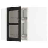 METOD corner wall cab w carousel/glass dr, white/Lerhyttan black stained, 68x60 cm