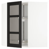 METOD corner wall cab w carousel/glass dr, white/Lerhyttan black stained, 68x80 cm