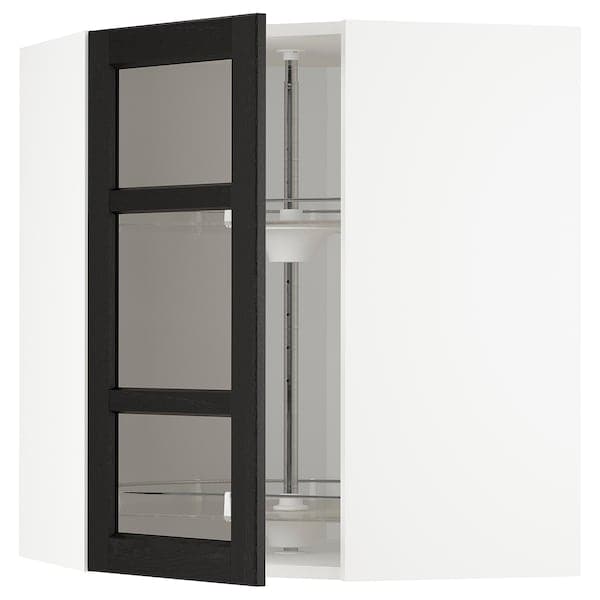 Ikea METOD - Corner wall cab w carousel/glass dr, white/Lerhyttan black stained, 68x80 cm