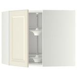 METOD corner wall cabinet with carousel, white/Bodbyn off-white, 68x60 cm