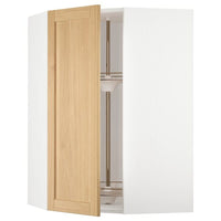 METOD corner wall cabinet with carousel, white/Forsbacka oak, 68x100 cm