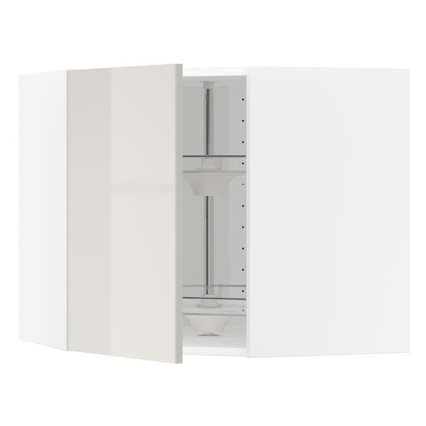 Ikea METOD - Corner wall cabinet with carousel, white/Ringhult light grey, 68x60 cm