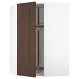 METOD corner wall cabinet with carousel, white/Sinarp brown, 68x100 cm