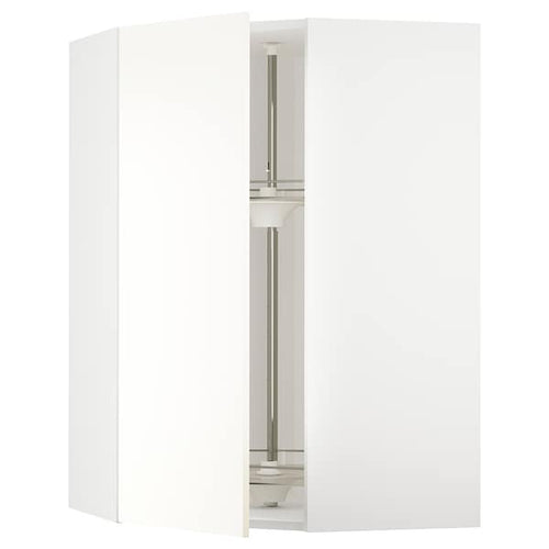METOD - Corner wall cabinet with carousel, white/Vallstena white, 68x100 cm