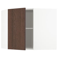 METOD corner wall cabinet with shelves, white/Sinarp brown, 68x60 cm