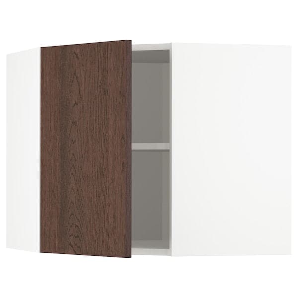 METOD - Corner wall cabinet with shelves, white/Sinarp brown , - best price from Maltashopper.com 09404515