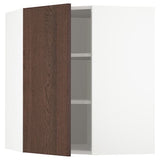 METOD corner wall cabinet with shelves, white/Sinarp brown, 68x80 cm