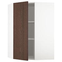 METOD corner wall cabinet with shelves, white/Sinarp brown, 68x100 cm