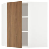 METOD corner wall cabinet with shelves, white/Tistorp brown walnut effect, 68x80 cm