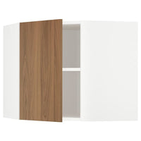 METOD corner wall cabinet with shelves, white/Tistorp brown walnut effect, 68x60 cm