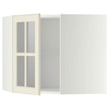 METOD corner wall cab w shelves/glass dr, white/Bodbyn off-white, 68x60 cm