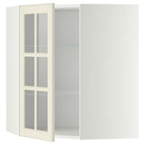 METOD corner wall cab w shelves/glass dr, white/Bodbyn off-white, 68x80 cm