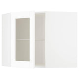 METOD corner wall cab w shelves/glass dr, white Enköping/white wood effect, 68x60 cm