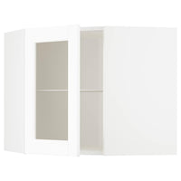 METOD corner wall cab w shelves/glass dr, white Enköping/white wood effect, 68x60 cm
