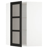 METOD corner wall cab w shelves/glass dr, white/Lerhyttan black stained, 68x100 cm
