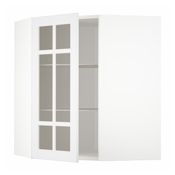 METOD - Corner wall cab w shelves/glass dr, white/Stensund white, 68x80 cm - best price from Maltashopper.com 89409203
