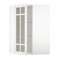 METOD corner wall cab w shelves/glass dr, white/Stensund white, 68x100 cm