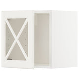 METOD wall cabinet w glass door/crossbar., white/Bodbyn off-white, 40x40 cm