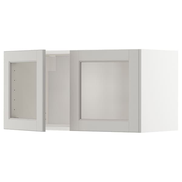 Ikea METOD - Wall cabinet with 2 glass doors, white/Lerhyttan light grey, 80x40 cm