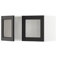 METOD wall cabinet with 2 glass doors, white/Lerhyttan black stained, 80x40 cm