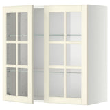 METOD wall cabinet w shelves/2 glass drs, white/Bodbyn off-white, 80x80 cm