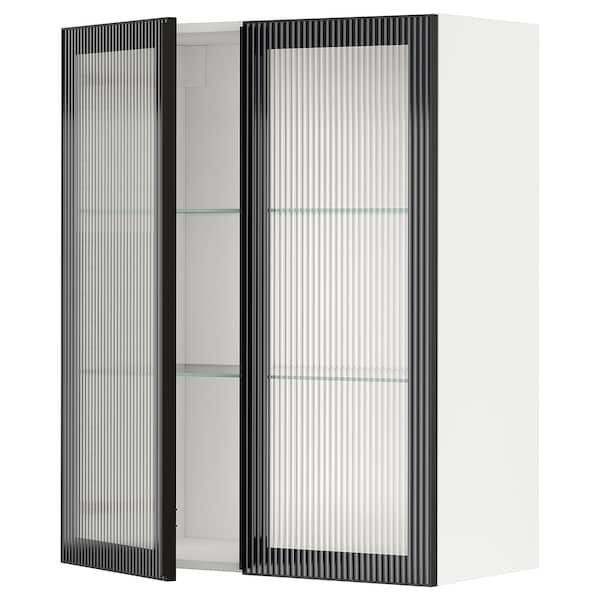 Ikea METOD - Wall cabinet w shelves/2 glass drs, white/Hejsta anthracite reeded glass, 80x100 cm
