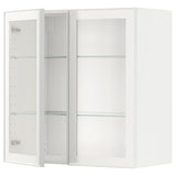 METOD wall cabinet w shelves/2 glass drs, white/Hejsta white clear glass, 80x80 cm