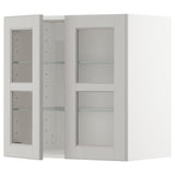 METOD wall cabinet w shelves/2 glass drs, white/Lerhyttan light grey, 60x60 cm
