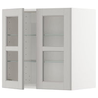 METOD wall cabinet w shelves/2 glass drs, white/Lerhyttan light grey, 60x60 cm