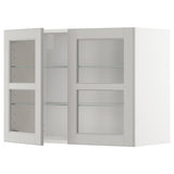 METOD wall cabinet w shelves/2 glass drs, white/Lerhyttan light grey, 80x60 cm