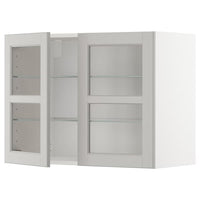 METOD wall cabinet w shelves/2 glass drs, white/Lerhyttan light grey, 80x60 cm