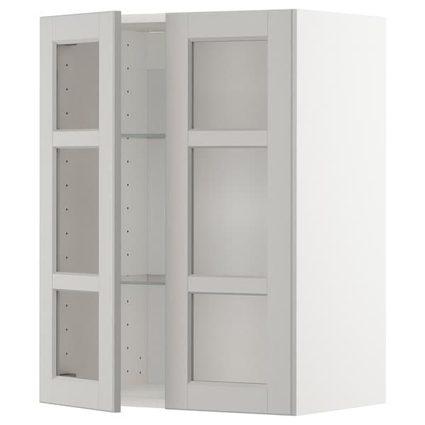Ikea METOD - Wall cabinet w shelves/2 glass drs, white/Lerhyttan light grey, 60x80 cm