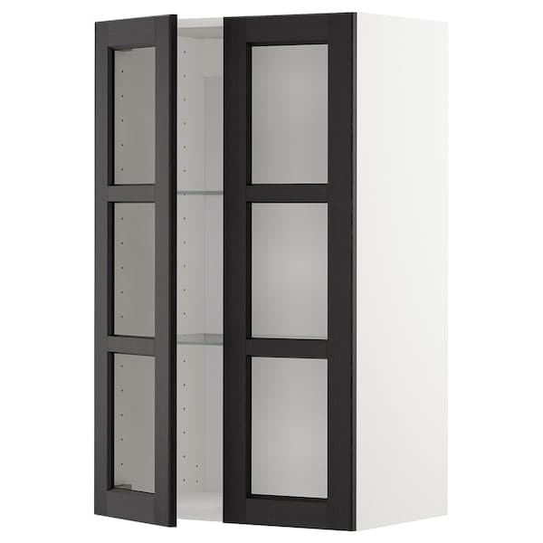 METOD - Wall cabinet w shelves/2 glass drs, white/Lerhyttan black stained, 60x100 cm - best price from Maltashopper.com 09468036