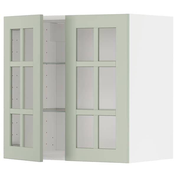 Ikea METOD - Wall cabinet w shelves/2 glass drs, white/Stensund light green, 60x60 cm